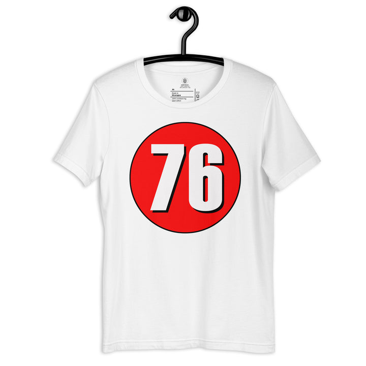 Unisex t-shirt: White on Red 76