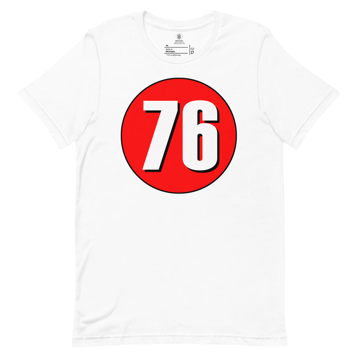 Unisex t-shirt: White on Red 76