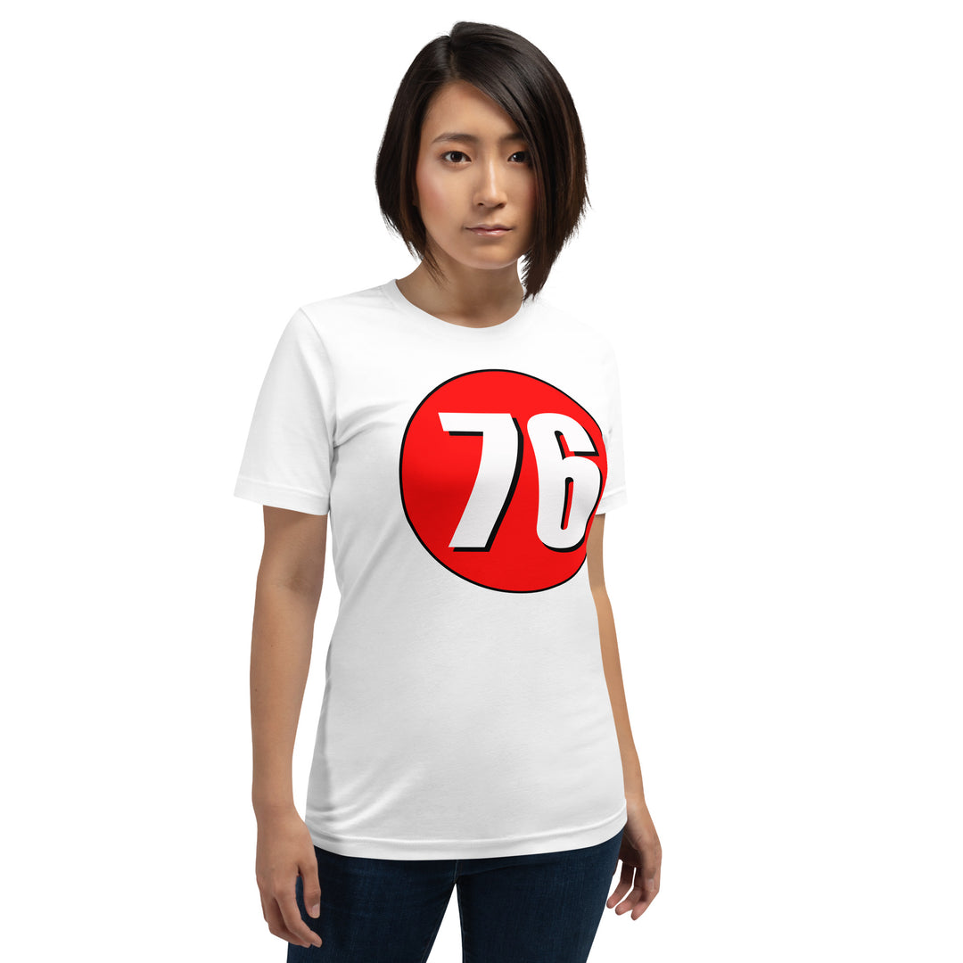 Unisex t-shirt: White on Red 76