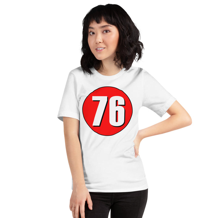 Unisex t-shirt: White on Red 76