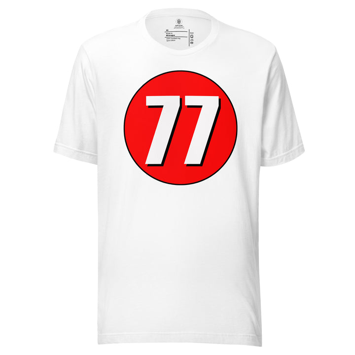 Unisex t-shirt: White on Red 77