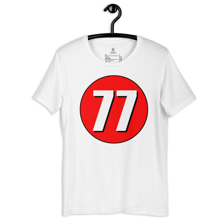 Unisex t-shirt: White on Red 77