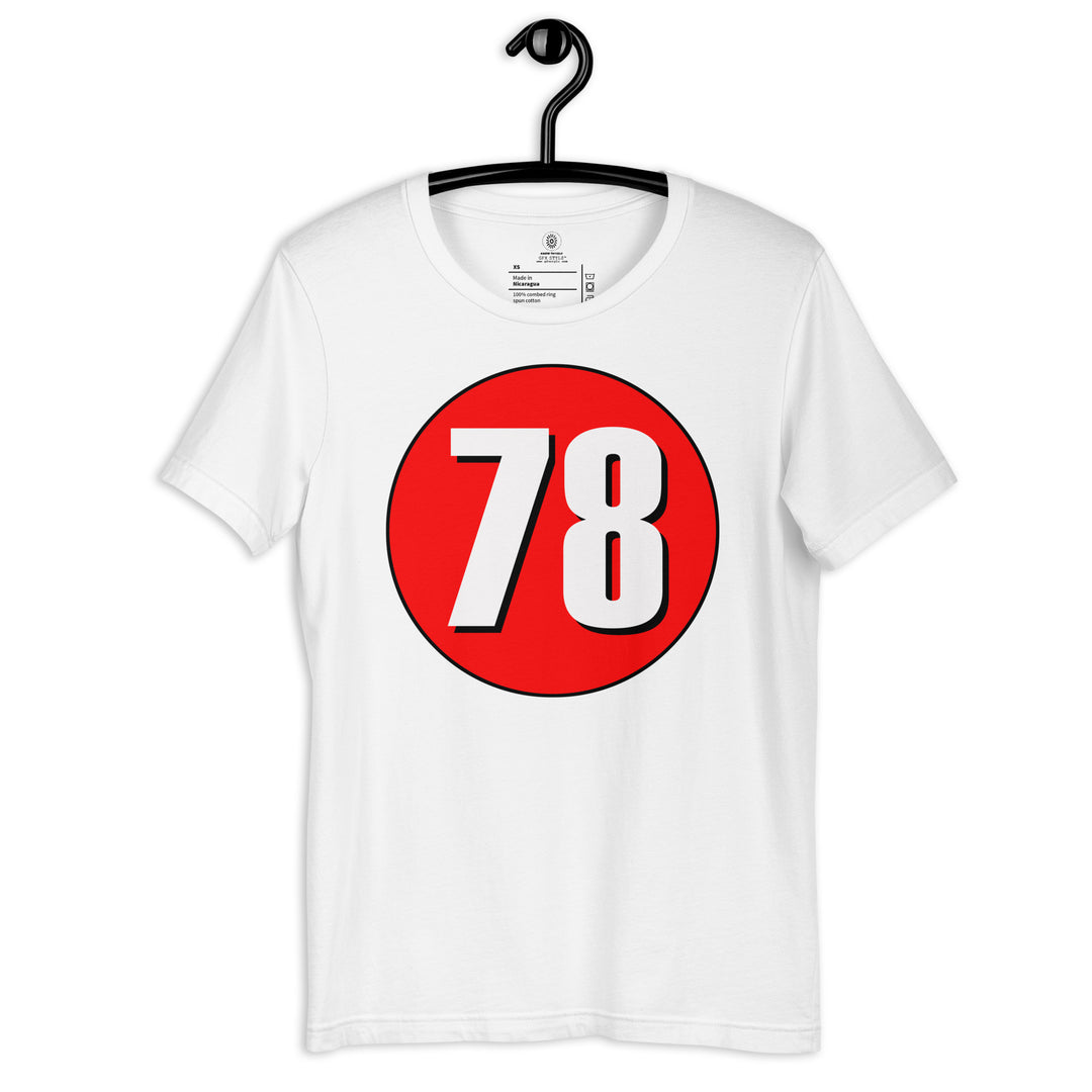 Unisex t-shirt: White on Red 78