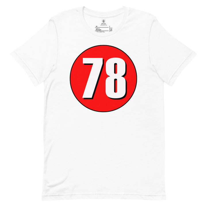 Unisex t-shirt: White on Red 78