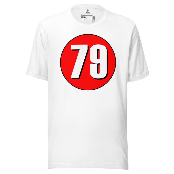 Unisex t-shirt: White on Red 79