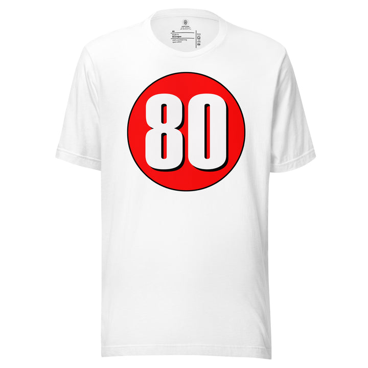 Unisex t-shirt: White on Red 80