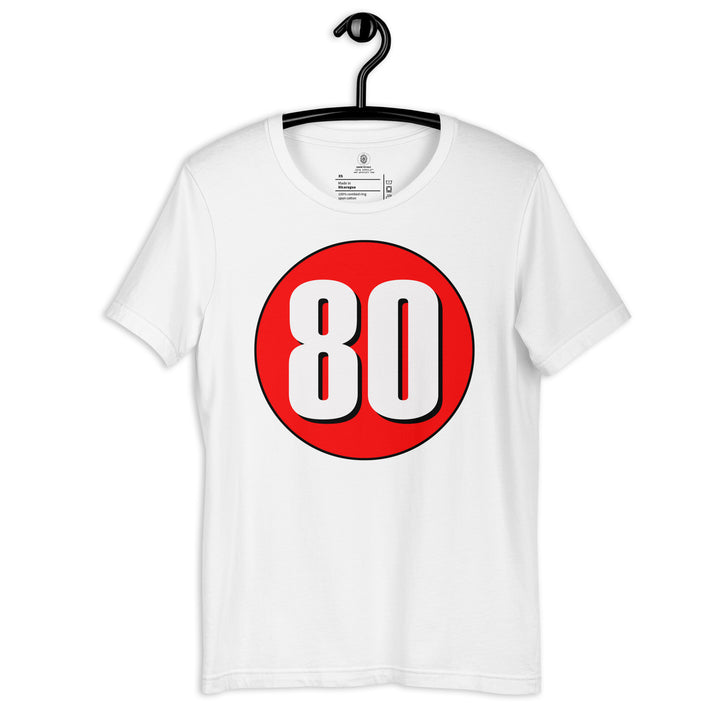 Unisex t-shirt: White on Red 80