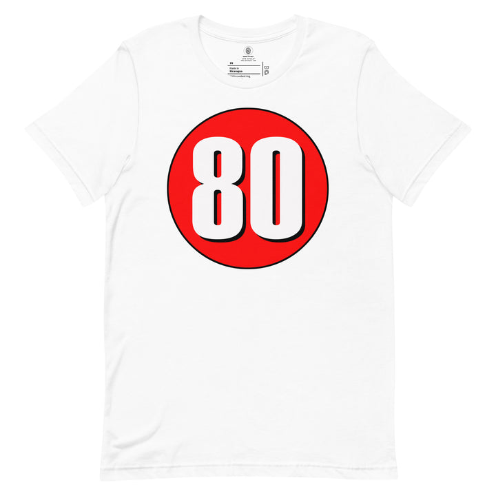 Unisex t-shirt: White on Red 80