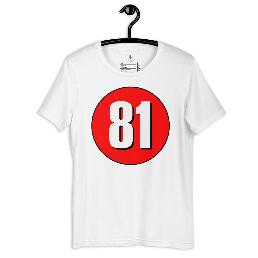 Unisex t-shirt: White on Red 81