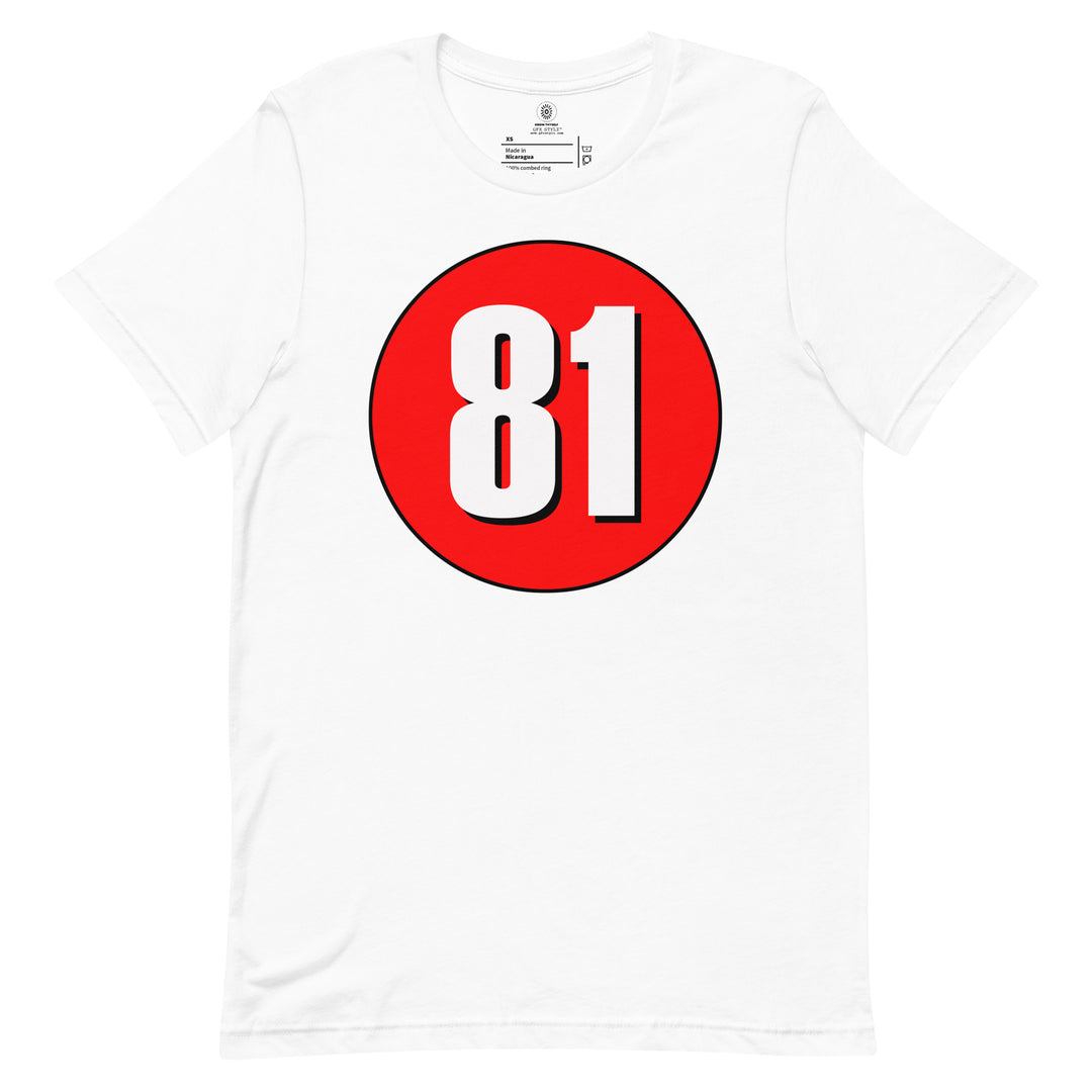 Unisex t-shirt: White on Red 81