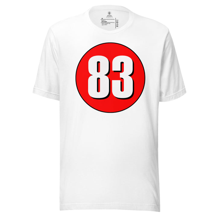 Unisex t-shirt: White on Red 83