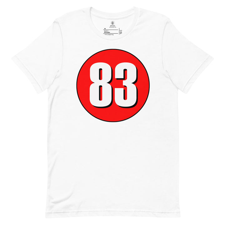 Unisex t-shirt: White on Red 83