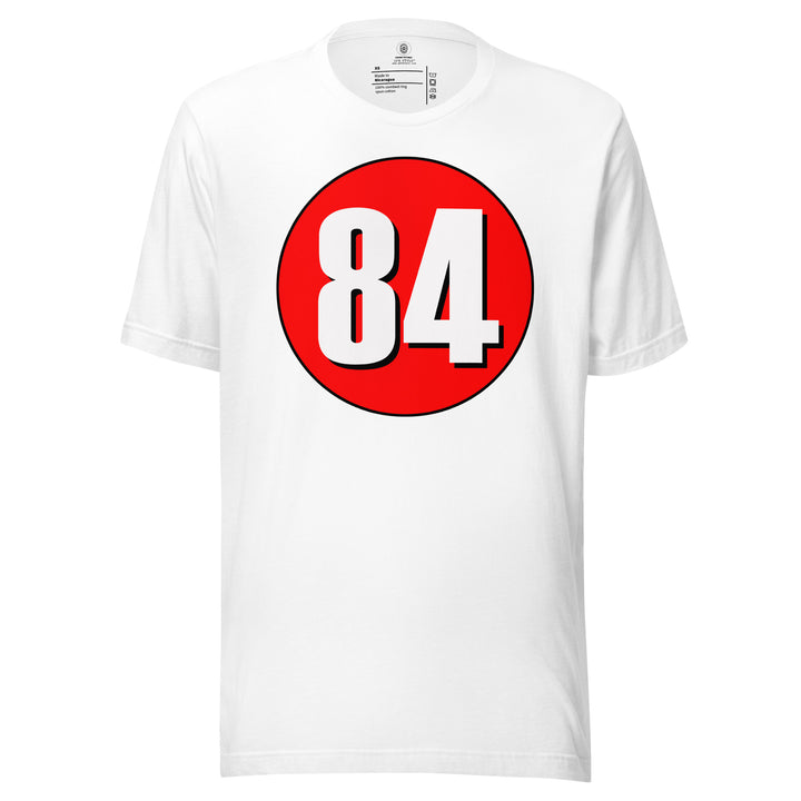 Unisex t-shirt: White on Red 84