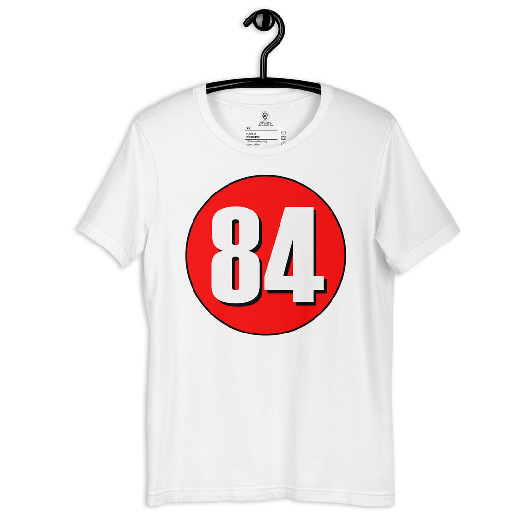 Unisex t-shirt: White on Red 84