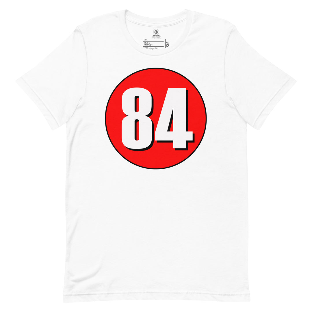 Unisex t-shirt: White on Red 84