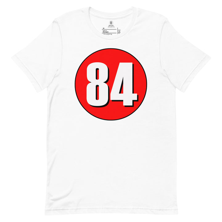 Unisex t-shirt: White on Red 84