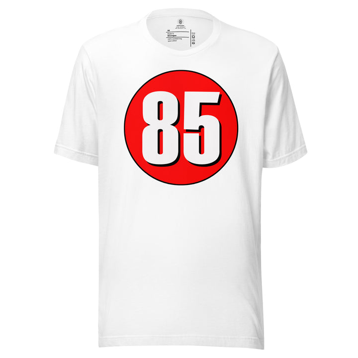 Unisex t-shirt: White on Red 85