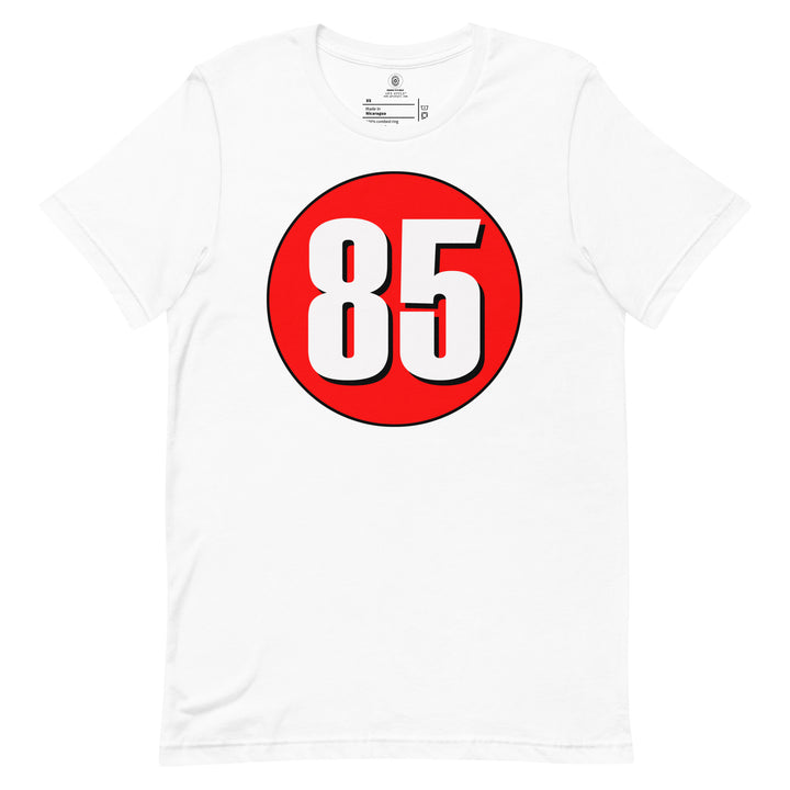 Unisex t-shirt: White on Red 85