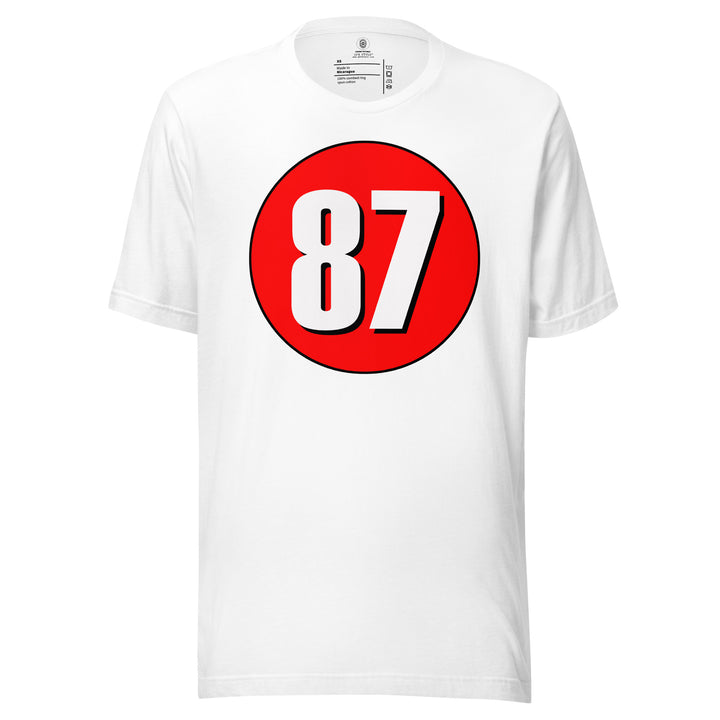 Unisex t-shirt: White on Red 87