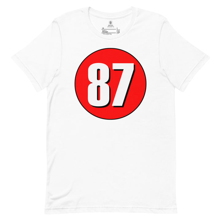 Unisex t-shirt: White on Red 87