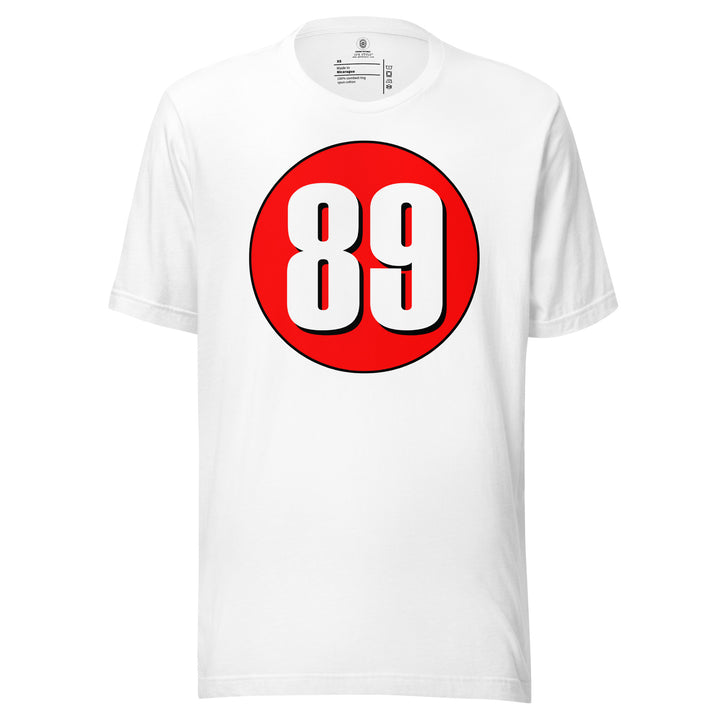 Unisex t-shirt: White on Red 89