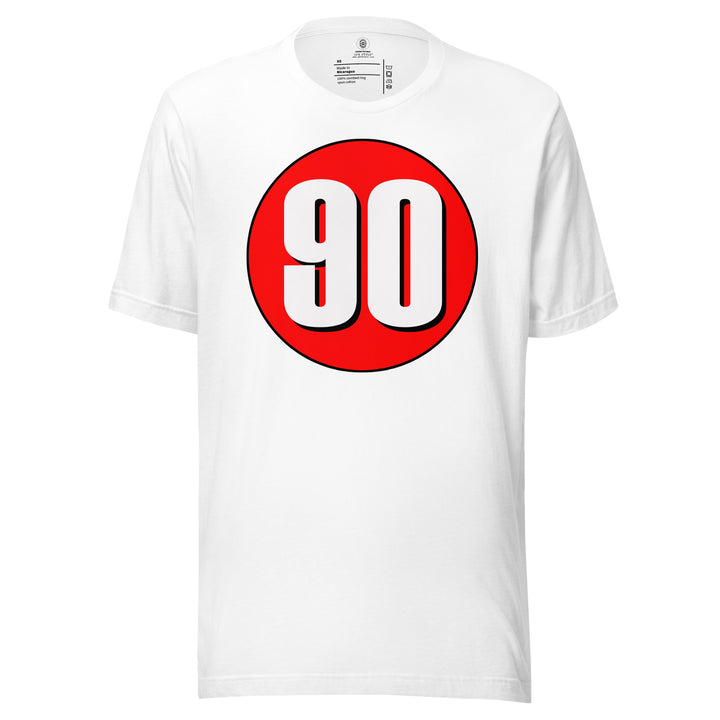 Unisex t-shirt: White on Red 90