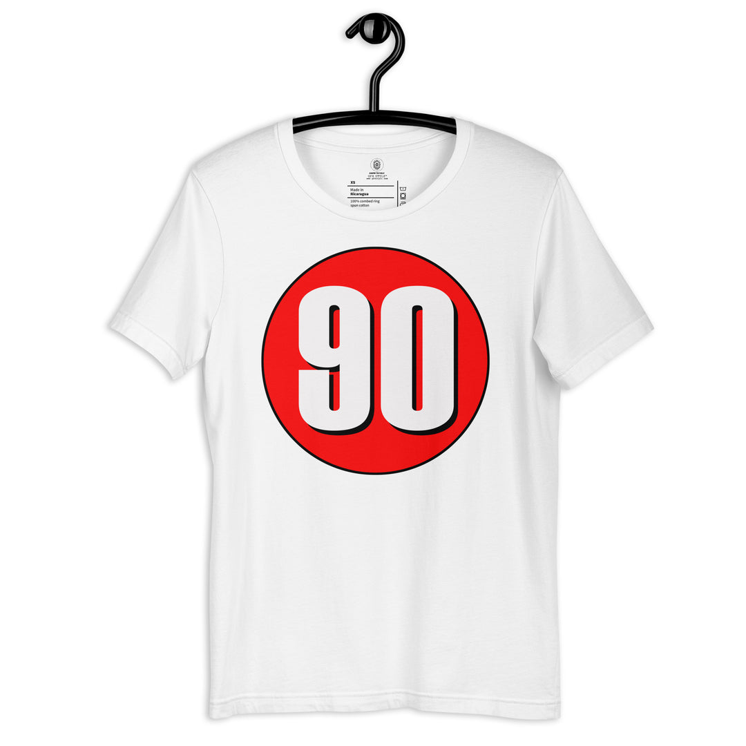 Unisex t-shirt: White on Red 90