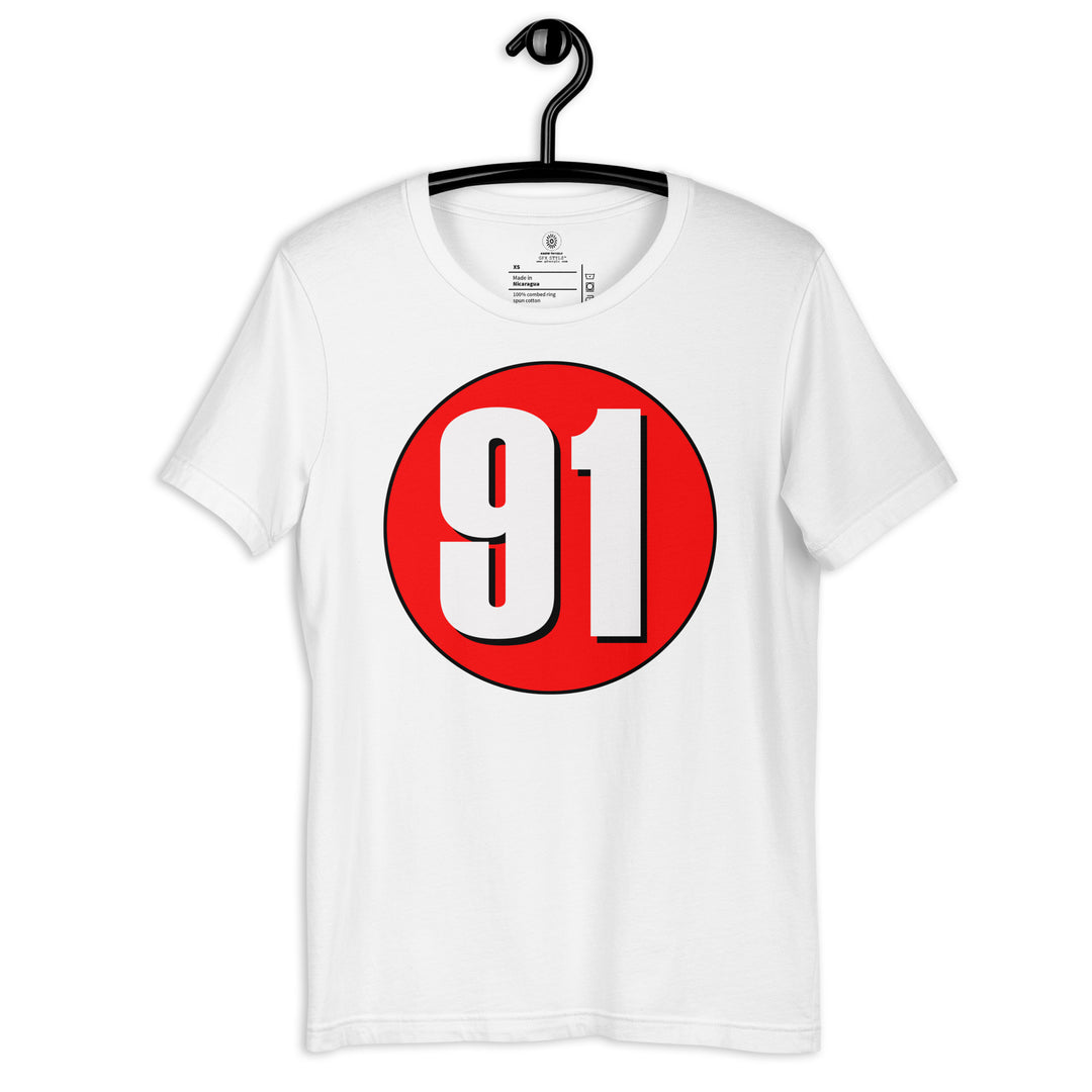 Unisex t-shirt: White on Red 91