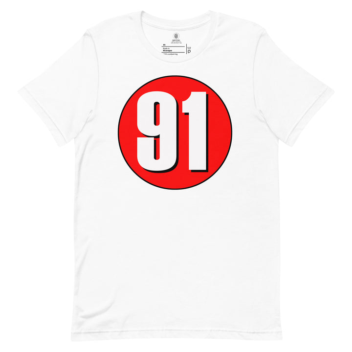 Unisex t-shirt: White on Red 91