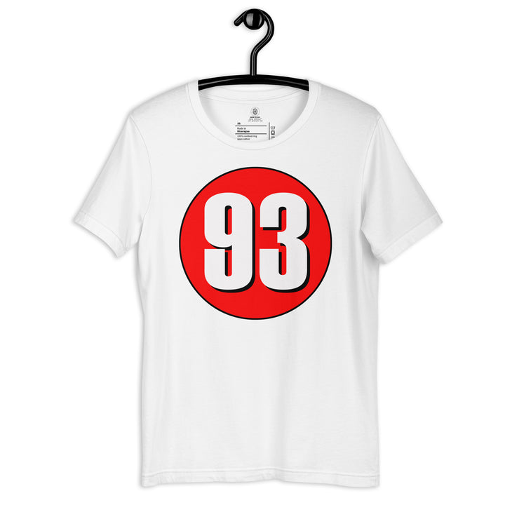 Unisex t-shirt: White on Red 93