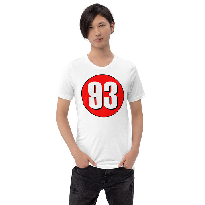 Unisex t-shirt: White on Red 93