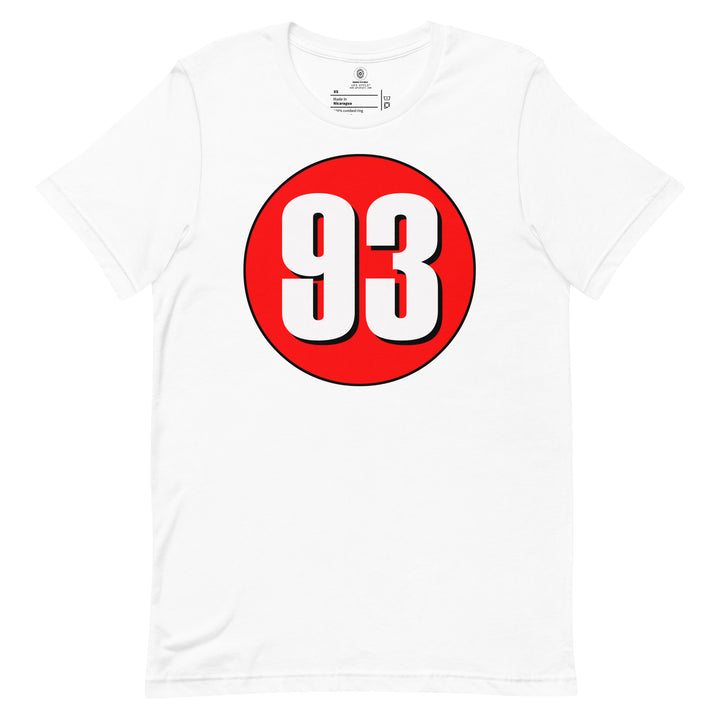 Unisex t-shirt: White on Red 93