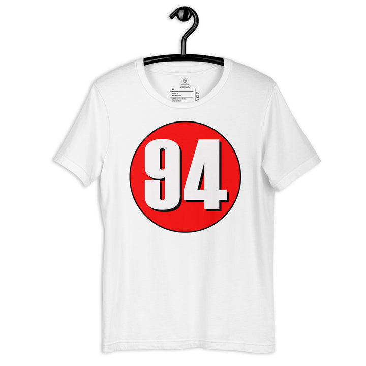 Unisex t-shirt: White on Red 94