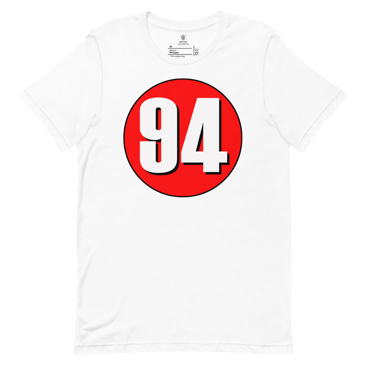 Unisex t-shirt: White on Red 94