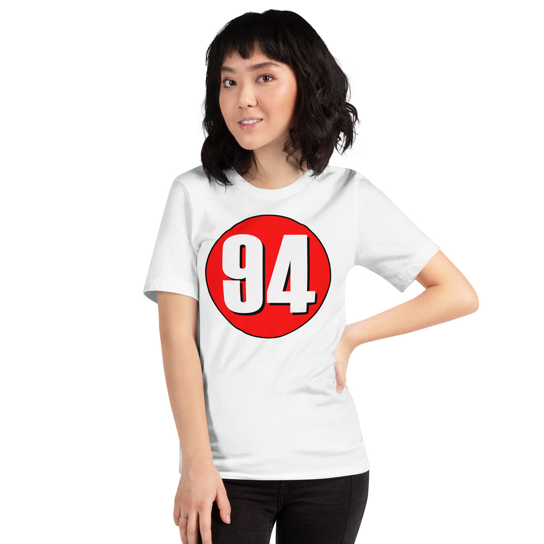 Unisex t-shirt: White on Red 94