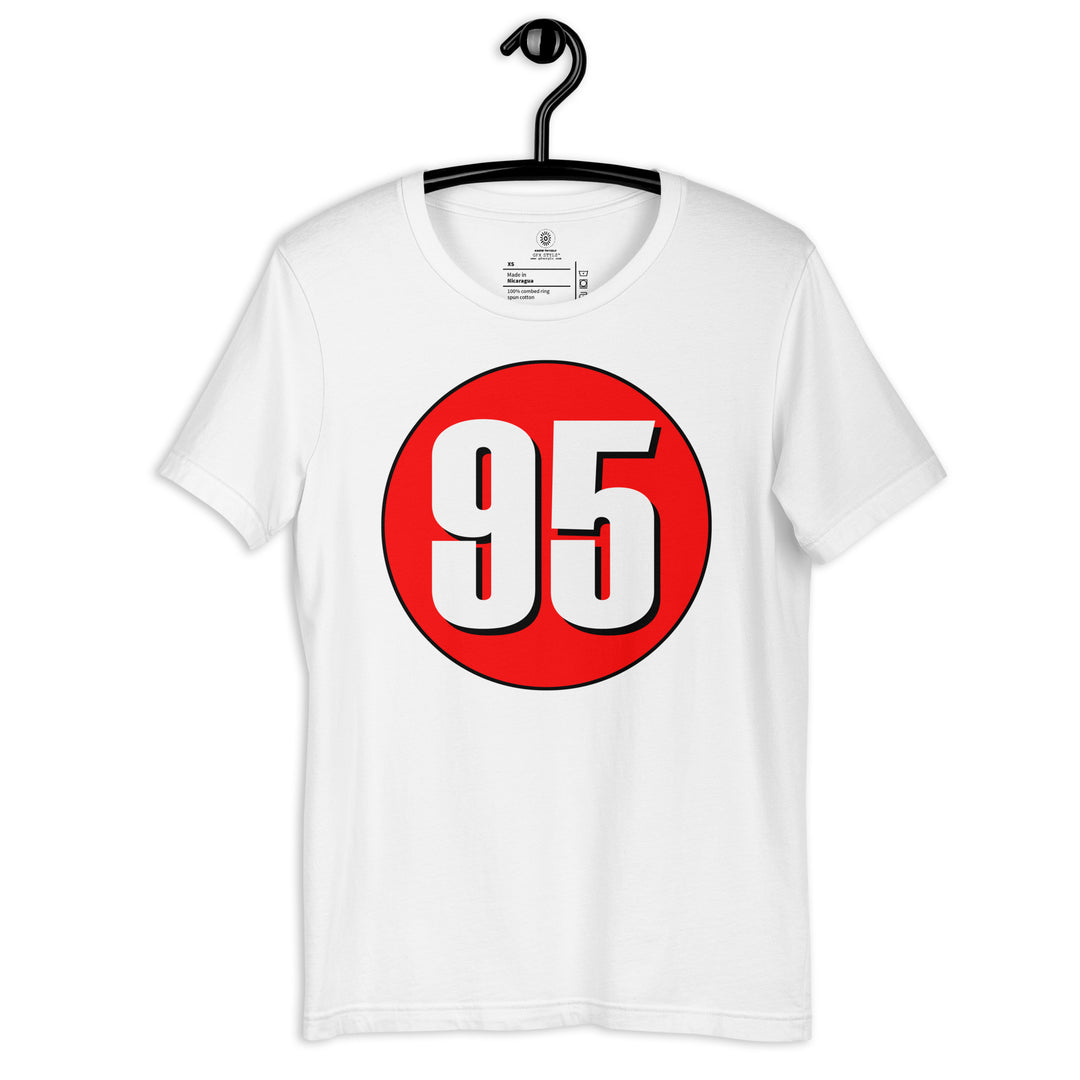 Unisex t-shirt: White on Red 95