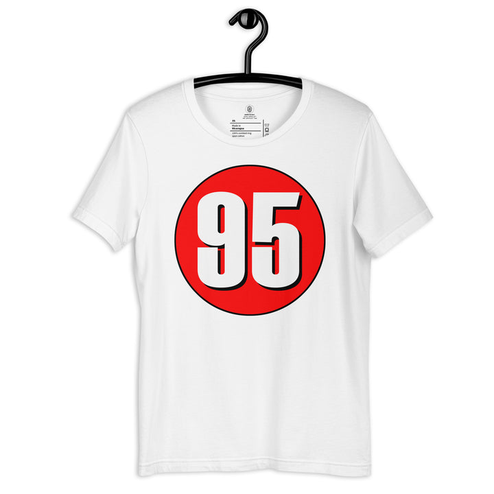 Unisex t-shirt: White on Red 95