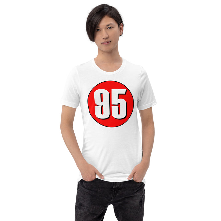 Unisex t-shirt: White on Red 95