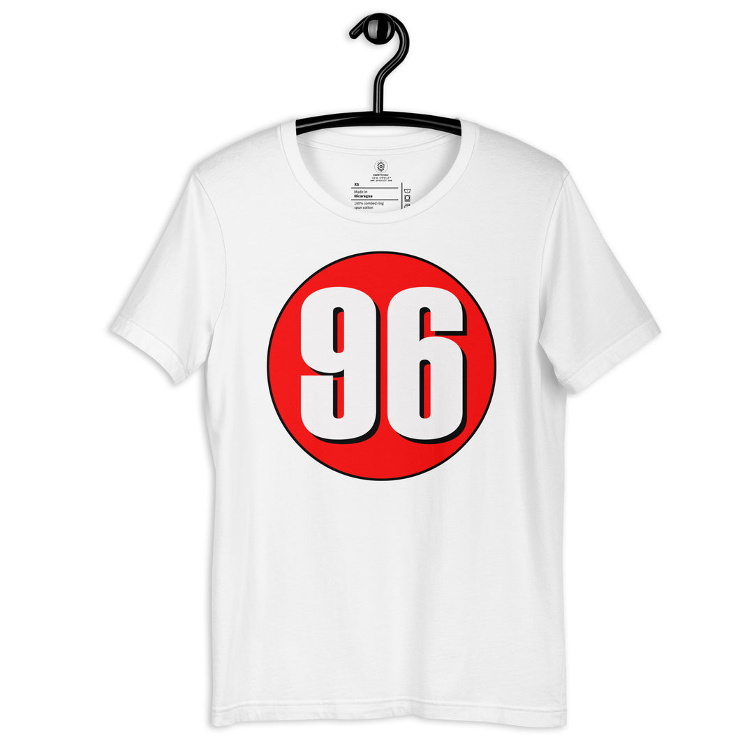 Unisex t-shirt: White on Red 96