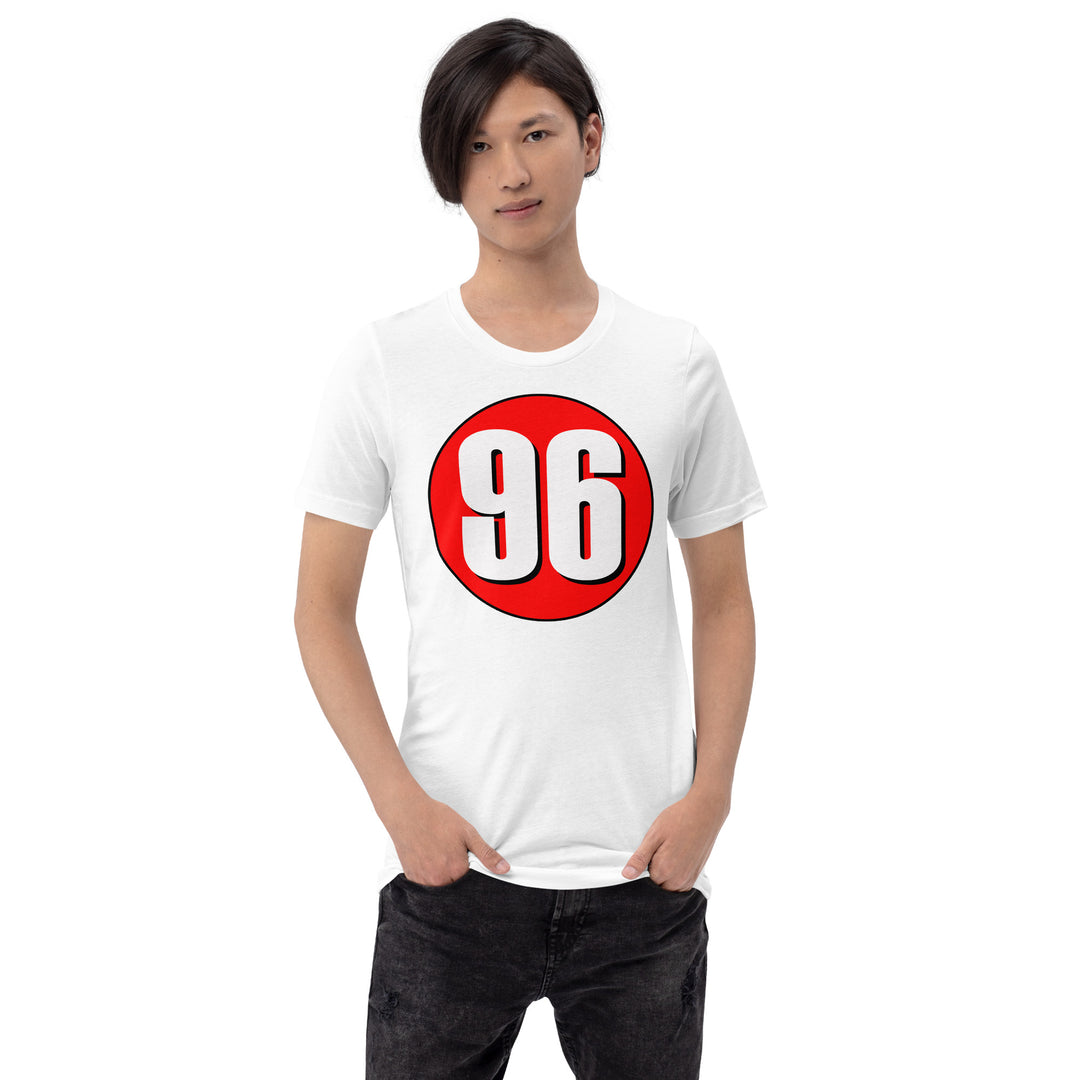 Unisex t-shirt: White on Red 96