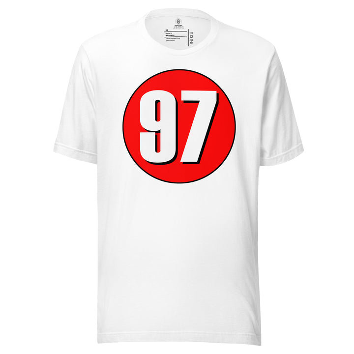 Unisex t-shirt: White on Red 97