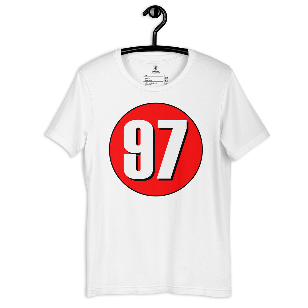 Unisex t-shirt: White on Red 97