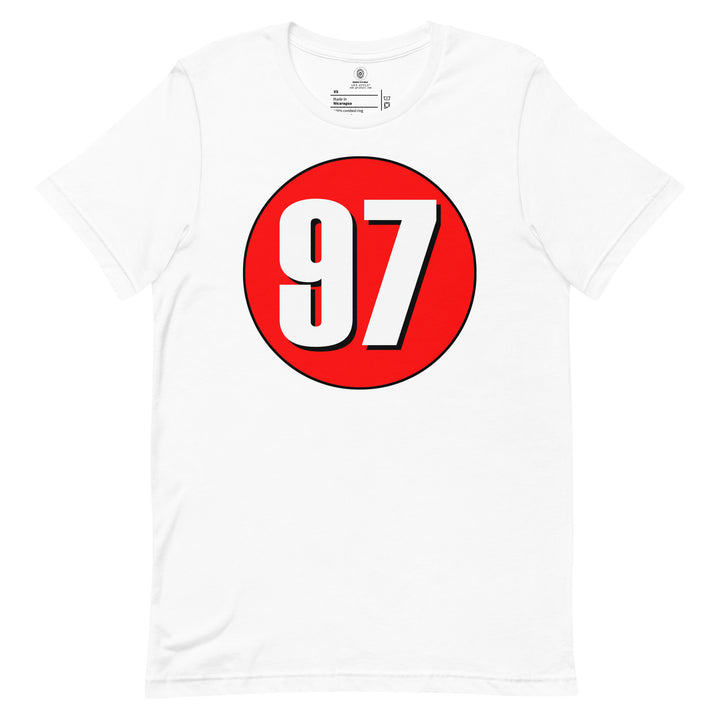 Unisex t-shirt: White on Red 97