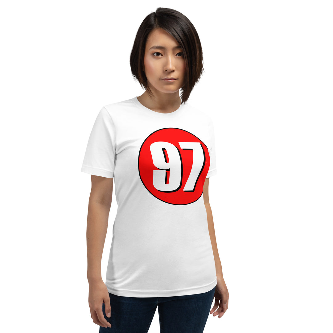 Unisex t-shirt: White on Red 97