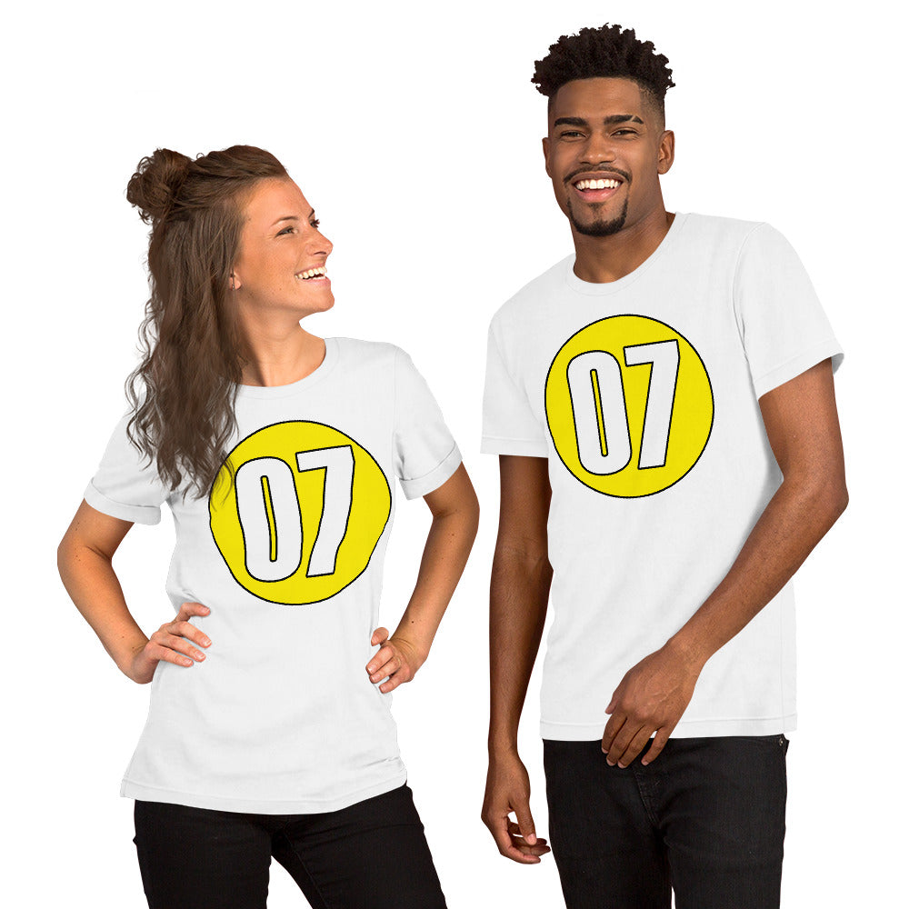 Unisex t-shirt: White on Yellow 07