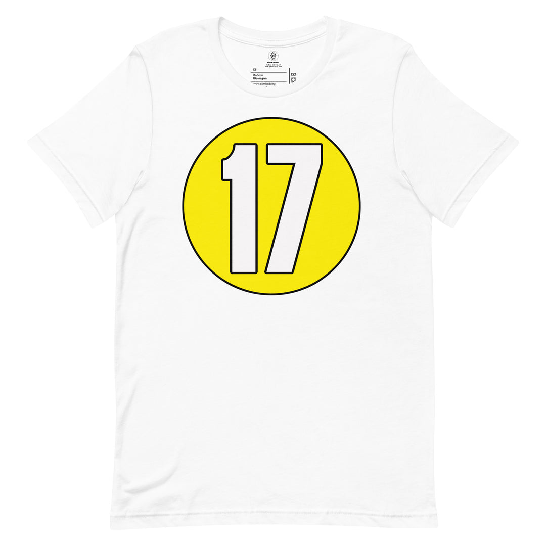 Unisex t-shirt: White on Yellow 17