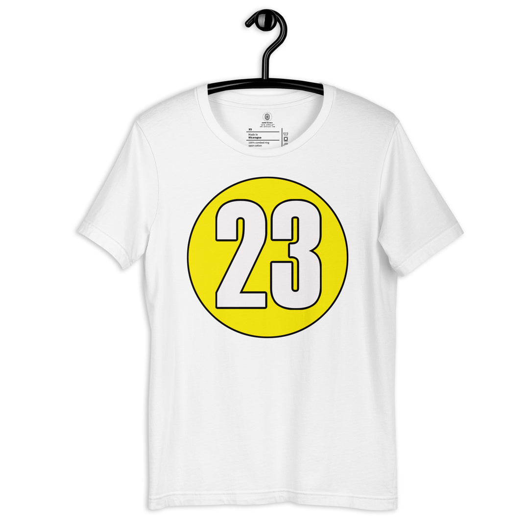 Unisex t-shirt: White on Yellow 23