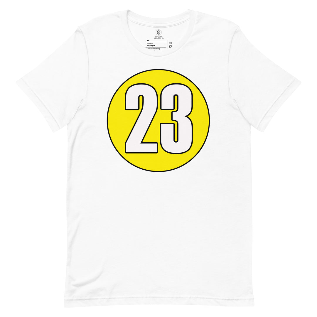 Unisex t-shirt: White on Yellow 23