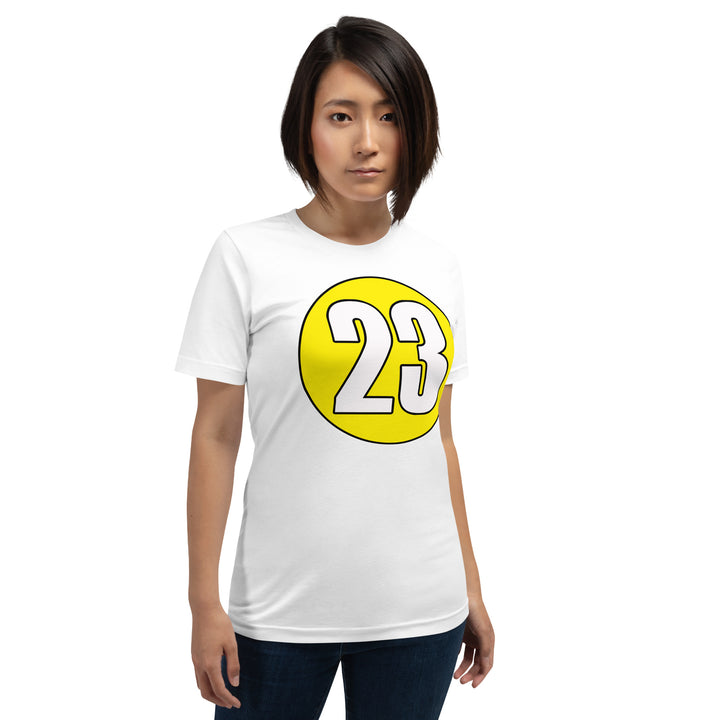 Unisex t-shirt: White on Yellow 23