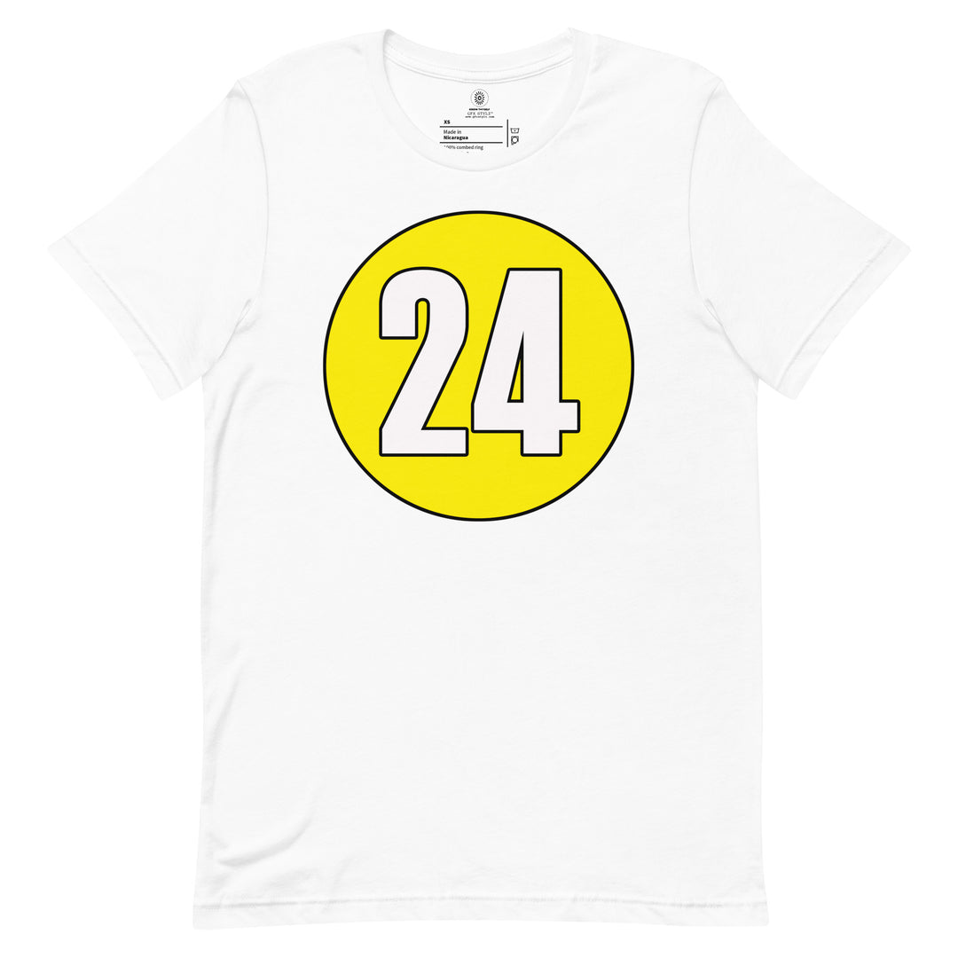 Unisex t-shirt: White on Yellow 24